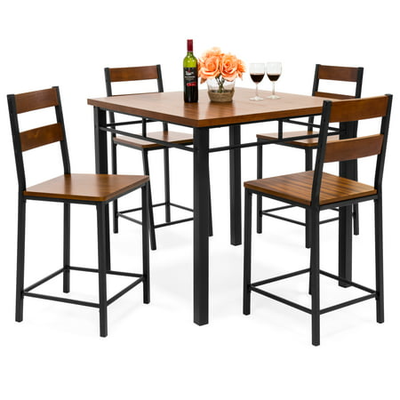 Best Choice Products 5-Piece Contemporary Wood Finish Counter Height Square Table Dining Set Furniture for Kitchen, Breakfast Nook w/ 4 Matching Bar Stools, Steel Frame - (Best Finish For Wood Bar Top)