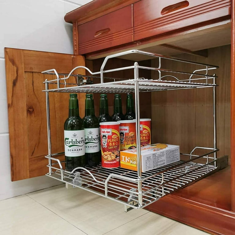 LOVMOR 2 Tier 11 W x 18 D, Individual Pull Organizer Kitchen Cabinet  Storage Sliding Shelves - Yahoo Shopping