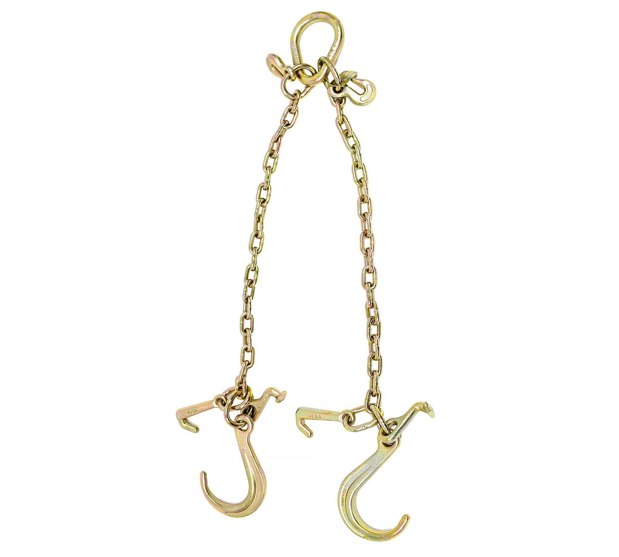 (2 Pack) 5/16'' x 3'  G70 V-Chain Bridle w/ 8" Medium J Hooks, T- Hook & J-Hook w/ Grab Hooks 3' Legs 4700 lbs WLL