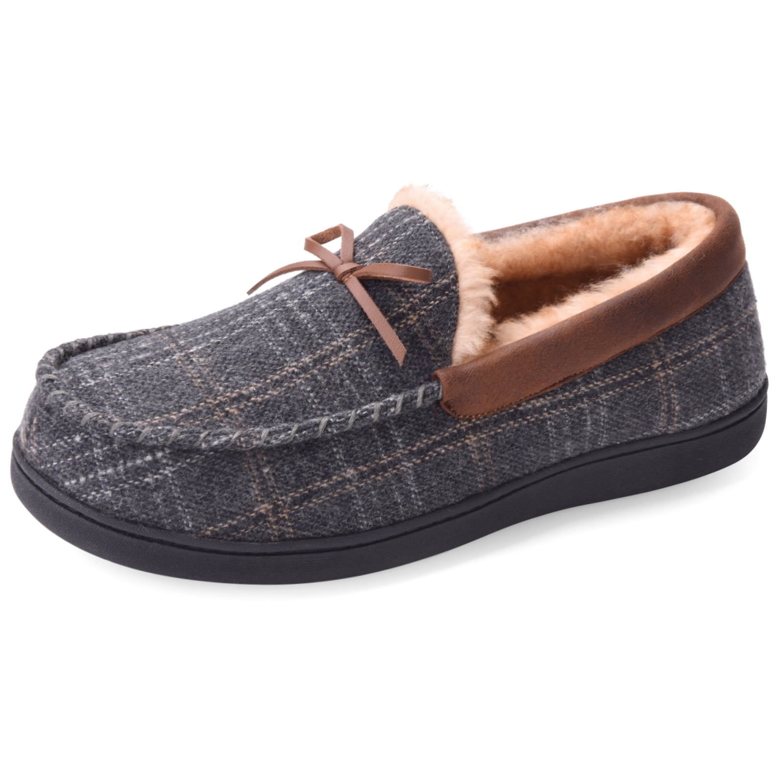 Plaid Moccian Mens House Shoes With Rubber Soles VONMAY
