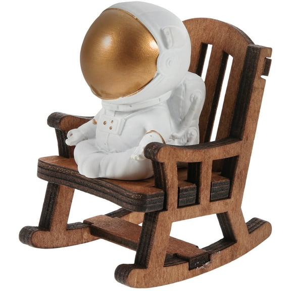 WEAVILUX Miniature Astronaut Statue Wooden Adults Cake Decor 1Set 2.2X2X1.6In