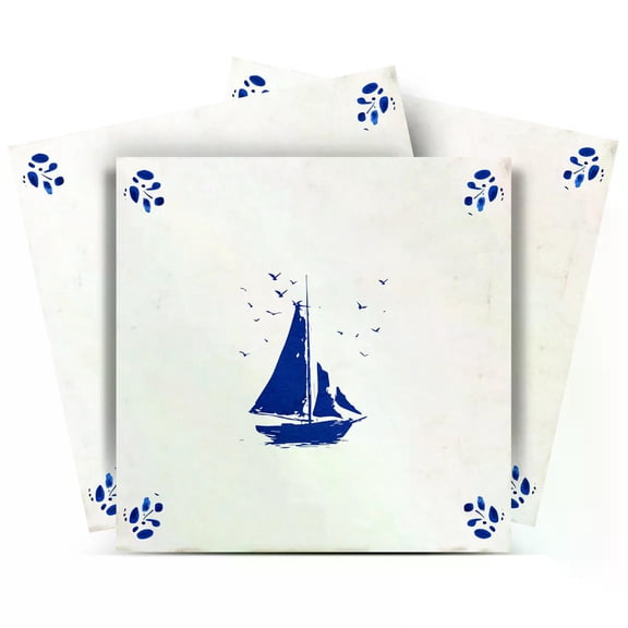 Mi Alma Blue Boat Tile Stickers - Removable Vinyl 4x4, 24 pcs