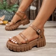 thumbnail image 6 of YgkuHd Women's Casual Platform Sandals Open Toe Chunky Platform Sole Multi-Strap Design Adjustable Ankle Buckle Brown,7, 6 of 9