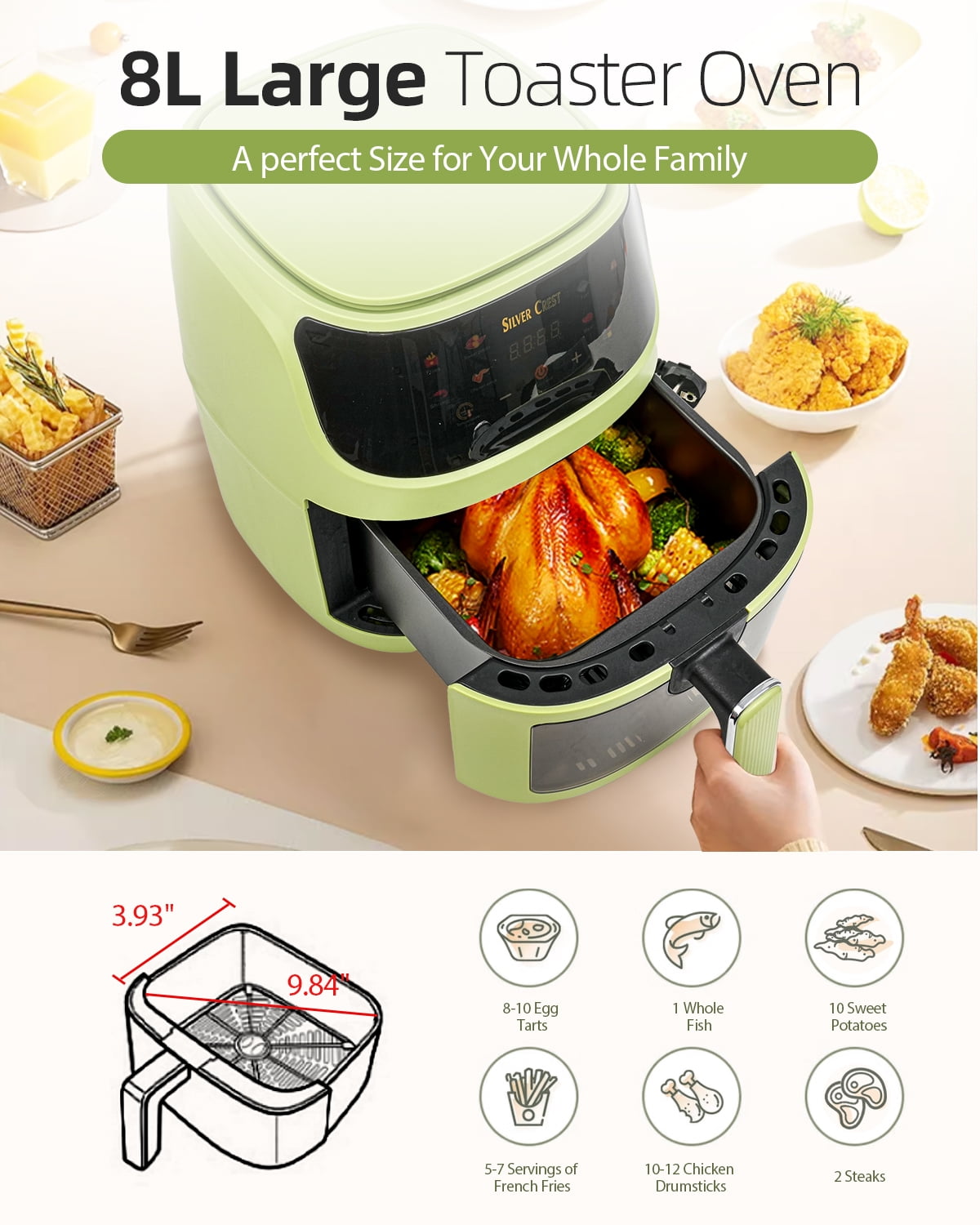 Air Fryer, PARIS RHÔNE 5.3 QT with Viewing Window & Ceramic Coated  Non-Stick Basket, Large Air Fryer Oven with 8-in-1 Functions One Touch  Control, NO