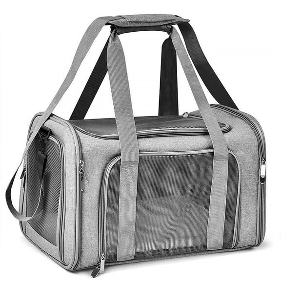 Scohul Pet Carrier for Small Dogs and Cats up to 17 lbs, Soft-Sided Collapsible Travel Bag with Breathable Mesh, Gray