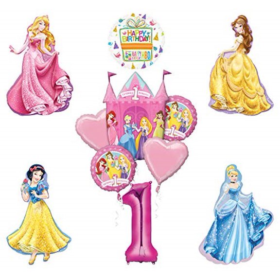 Mayflower Products Ultimate Princess 1st Birthday Party Supplies Cinderella, Belle, Sleeping Beauty and Snow White Balloon Bouquet Decorations