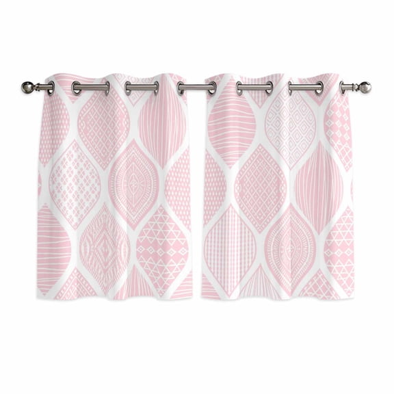 Pink Geometric Kitchen Curtains Window Panels, Morocco Modern Simple Abstract Aesthetic Insulated Window Treatment Curtain, Grommet Curtains for Bedroom/Living Room/Bathroom, 2 Piece 42"Wx54"L