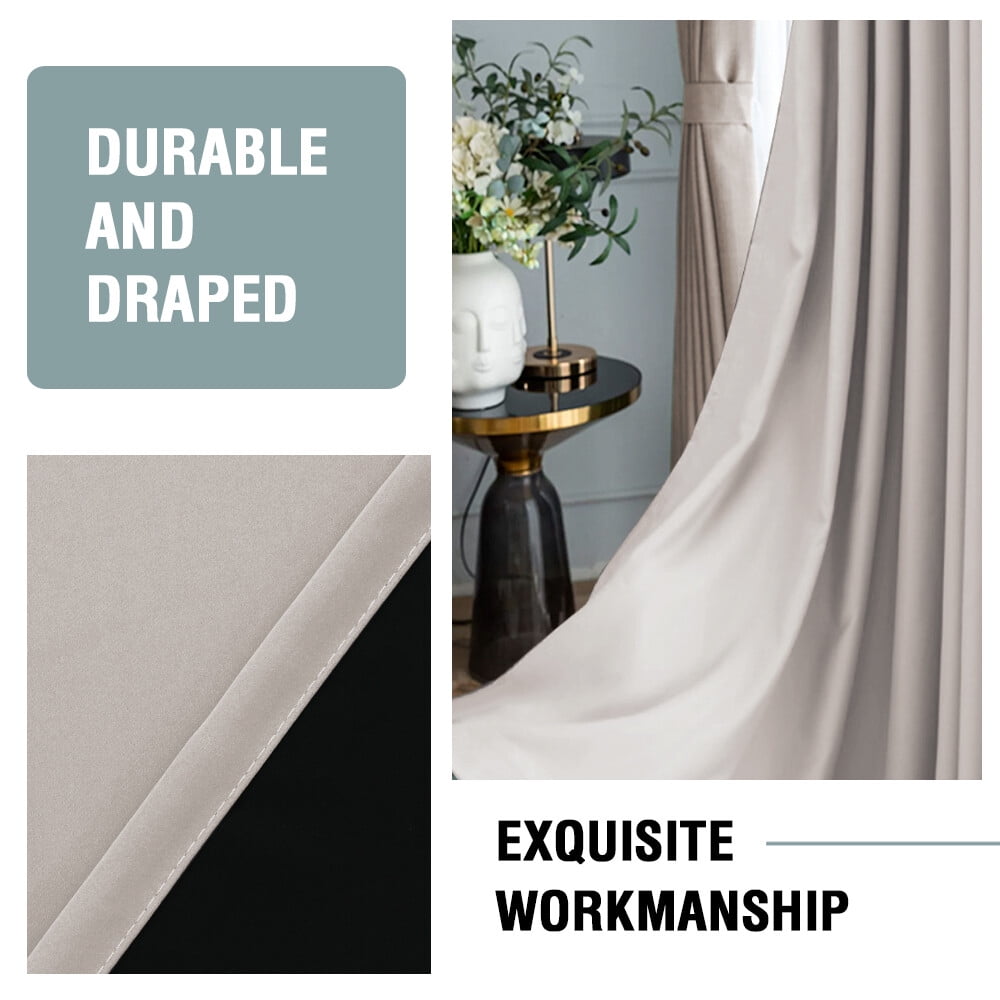 H.Versailtex 100% Blackout Curtains for Bedroom - Contemporary Natural Sand Solid Print Grommet Curtain Sets, 52" x 63", 2 Panels