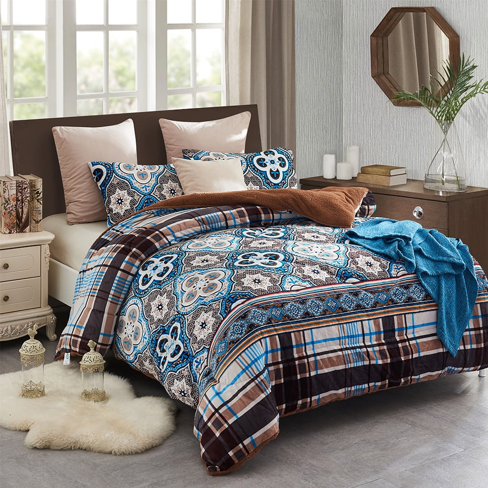 Heavy Sherpa Fleece Bed Blanket and Pillowcase Set, King White Light