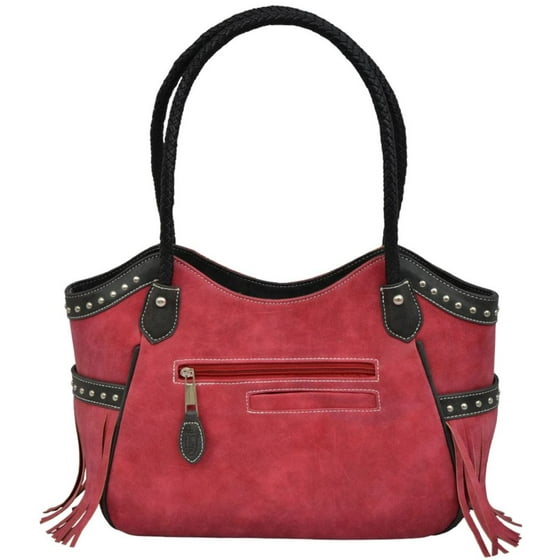 Justin - Justin Western Handbag Womens Tote Zip Floral Fringe Red Black ...