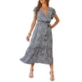 thumbnail image 1 of Vestido PRETTYGARDEN Floral Boho Cruzado con Escote en V Negro XL, 1 of 6