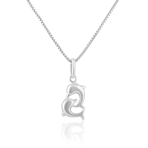 SilverCloseOut Sterling Silver Small Kissing Dolphins Charm Necklace
