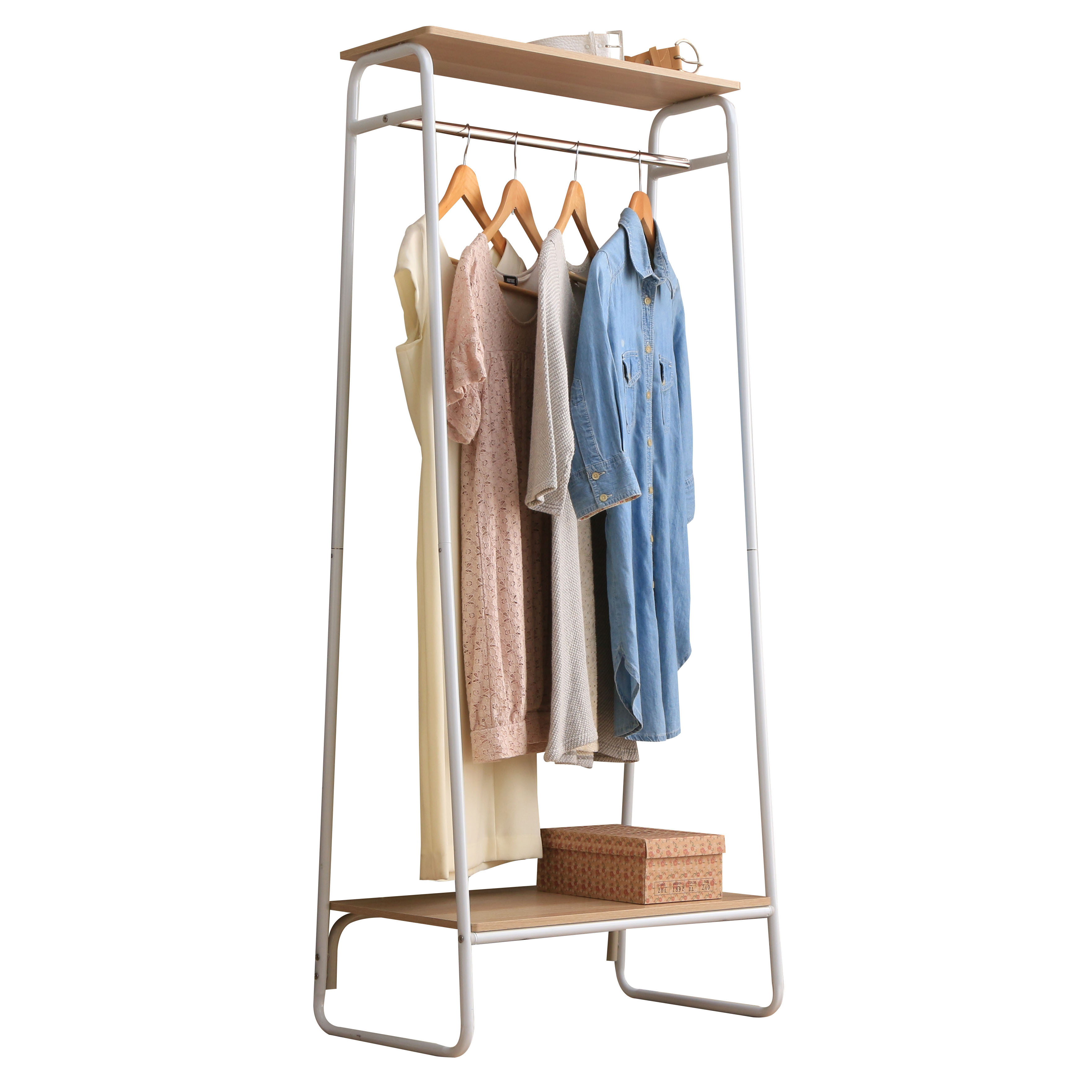 IRIS USA Garment Rack with Wooden Shelves for Hanging Clothes and