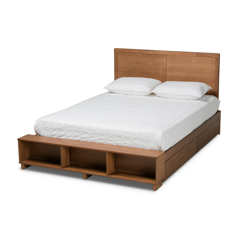 Baxton Studio Tamsin Modern Transitional Ash Walnut Brown Finished Wood Full Size 4-Drawer Platform Storage Bed with Built-In Shelves Baxton Studio Tamsin Modern Transitional Ash Walnut Brown Finished Wood Full Size 4-Drawer Platform Storage Bed with Built-In Shelves