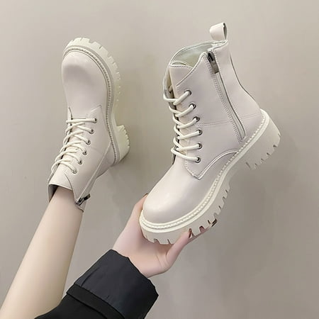 

Cathalem Women s Boots with Heel Fashion Women Artificial Leather Solid Color Autumn Thick Sole Wedge Boots for Women with Heel White 7