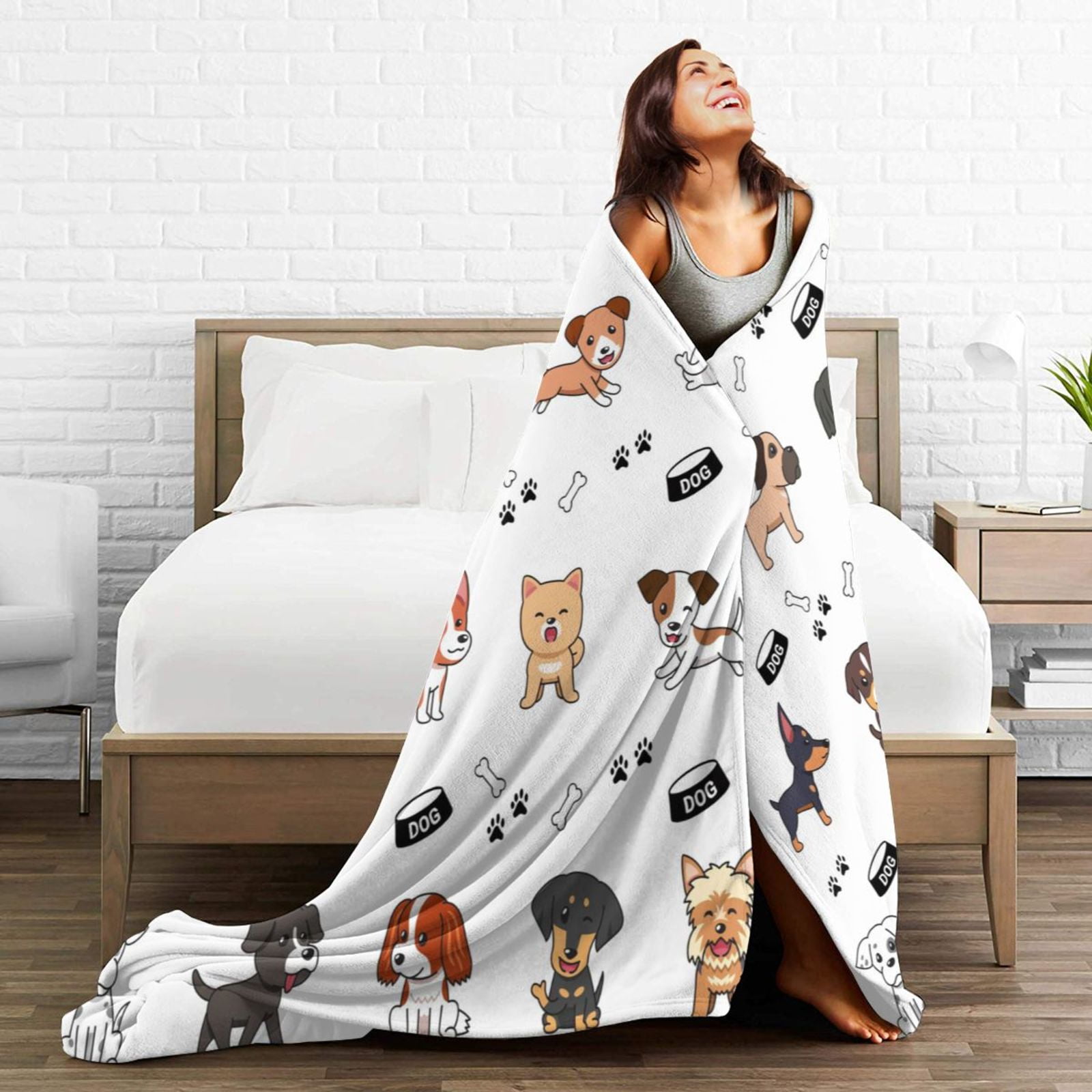 Wijzvio Gift For Dogs Lover Throw Blanket Soft Fuzzy Fleece Blanket For Couch Bed Living Room Decoration 60"X50"