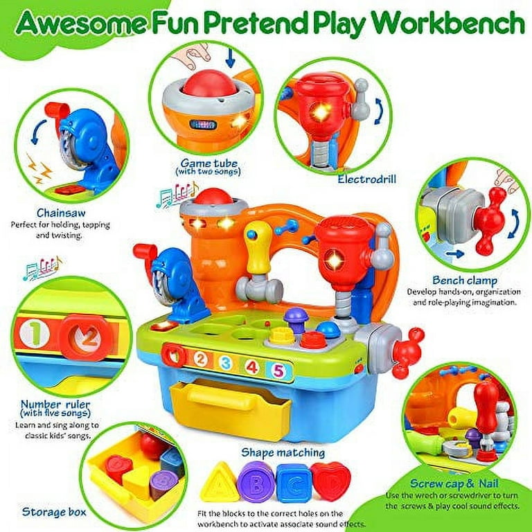 ORWINE Musical Learning Workbench Toddler Toys for Boys Girls Kid Baby  Early Education Toys for 1 2 3 4 Years Old Construction Workbench Pretend  Play