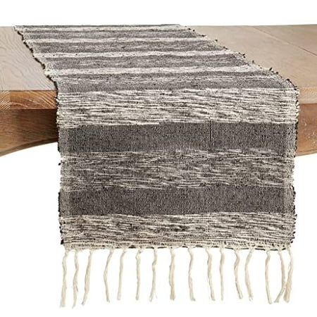

Fennco Styles Casual Striped Cotton Tassels Table Runner 16 W x 72 L - Black & White Woven Table Cover for Home Décor Dining Table Banquets Family Gathering and Special Events