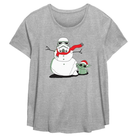 Womens Star Wars: The Mandalorian Snowman Stormtrooper and Grogu T Shirt