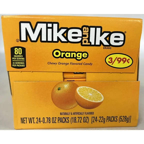 Mike and Ike Orange Chewy Candy, 0.78 oz Pack, 24 Count