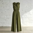 thumbnail image 7 of Womens V Neck Casual Dressy Jumpsuits Smocked Zip Up Sleeveless Wide Leg Jumpsuit Summer Teacher Work Outfit Army Green XXXL(XXXL), 7 of 7