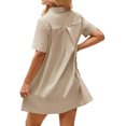 thumbnail image 4 of Summer Short Sleeve Solid Collared Button Down A Line Casual Loose Mini Shirt Dress, 4 of 6