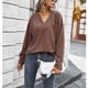 thumbnail image 4 of Blusa de mujer de manga larga de color puro con cuello en V y bolsillo para invierno otoño, 4 of 8