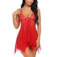 thumbnail image 5 of Conjunto de lencería de encaje floral con cuello en V para mujer con tapeta abierta Sexy Micro Sheer Adepaton FLD-2236, 5 of 5
