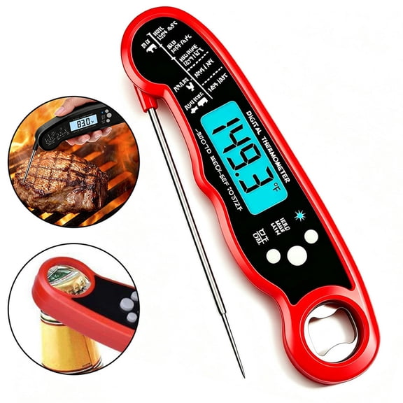 Digital Meat Thermometer, Instant Read Food Thermometer with Foldable Probe, Kitchen Gadget for BBQ, Grilling, Air Fryer, Smoker & Candy Making, Must‑Have Grill Accessory, Gift for Dad