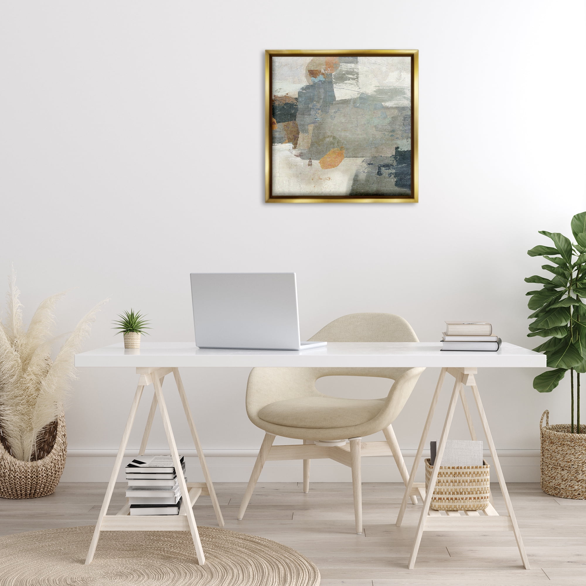 Stupell Industries Rustic Grey Paint Strokes Abstract Painting Gold Floater Framed Canvas Art Print Wall Art, 25 x 25