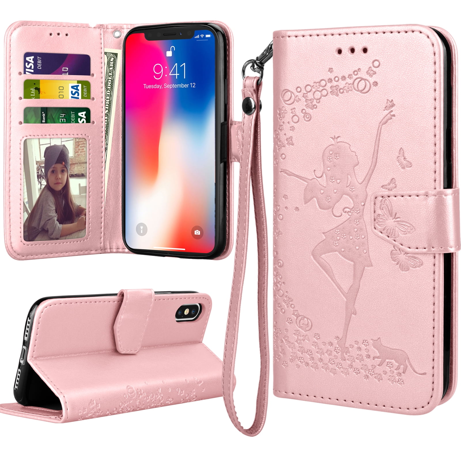Iphone X Case Iphone X Wallet Case For Girls Iphone X Flip Cover Tekcoo Luxury Premium Pu Leather Rose Gold Id Cash Credit Card Slots Holder Clutch Carrying Cases W Kickstand
