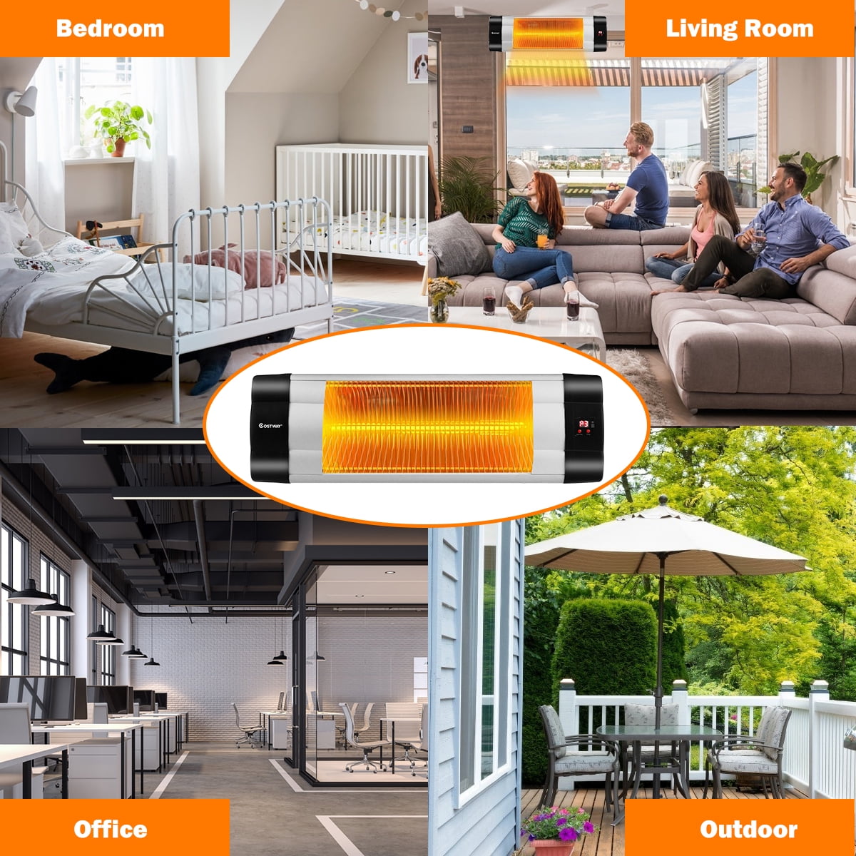 Costway 1500W Infrared Patio Heater Remote Control 24H Timer Walmart