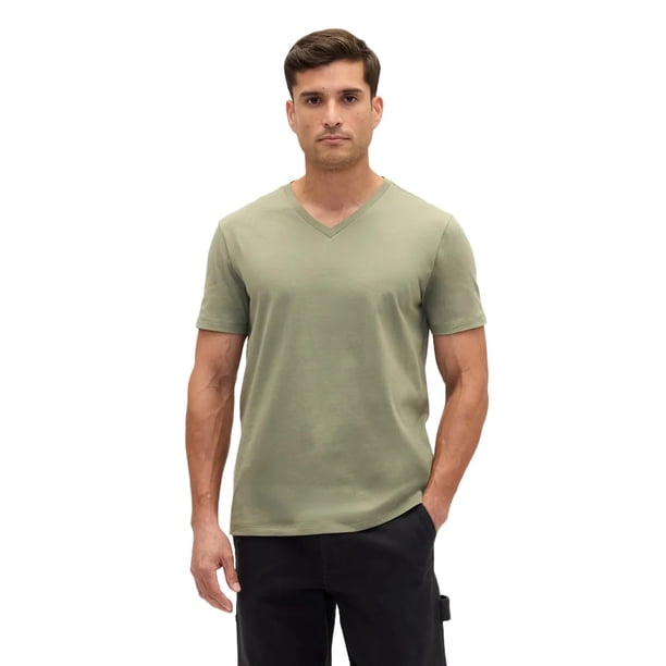 Camiseta de Cuello en V con Logo Suave para Hombre GAP, Color Verde Walden, Talla L