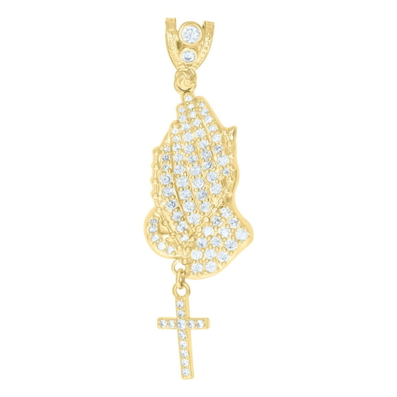 10k Yellow Gold Mens Cubic-Zirconia Symbol Praying Hands Religious Charm Pendant