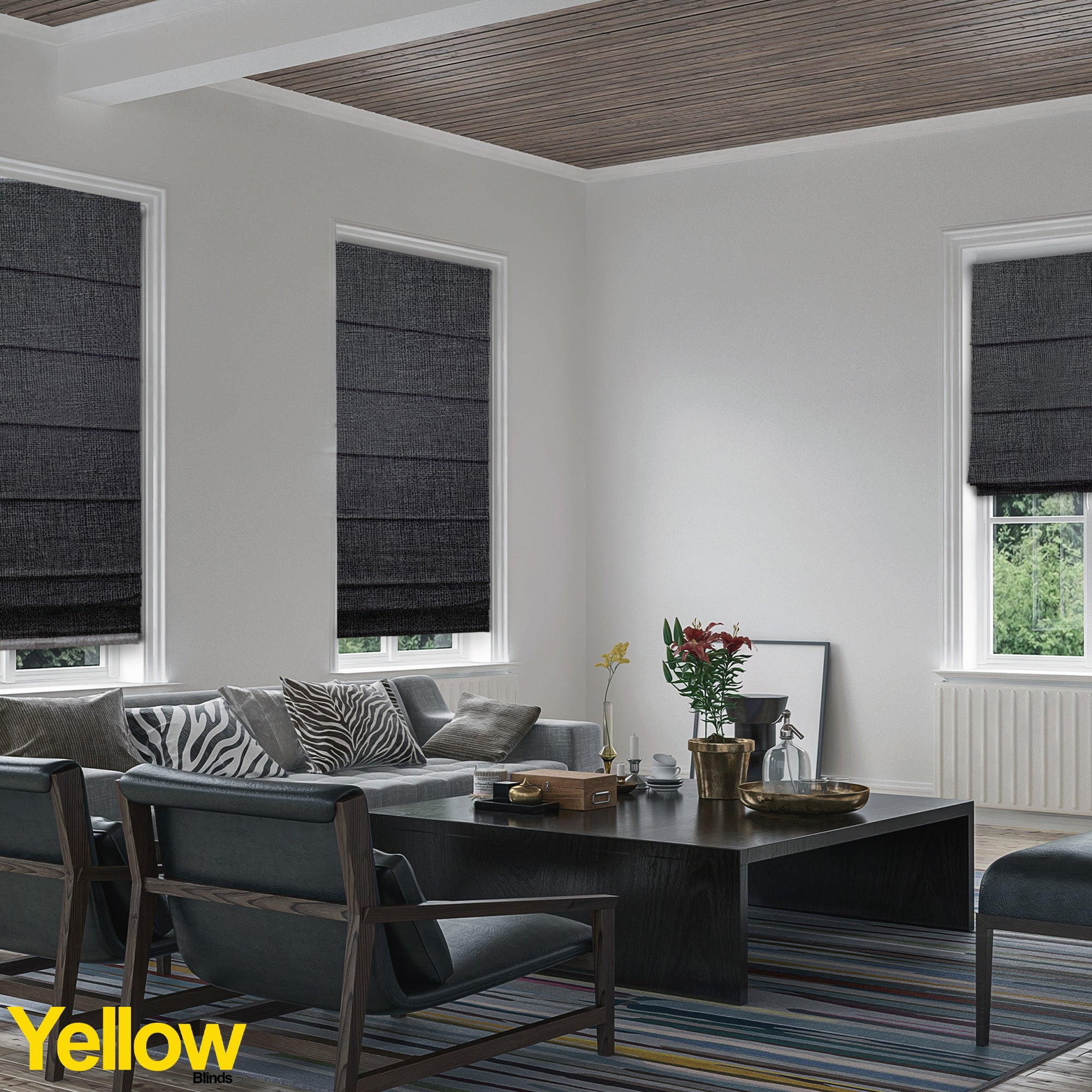 Yellow Blinds Cordless Blackout Roman Shade, Lexington Pebble - 29"W X 72"H