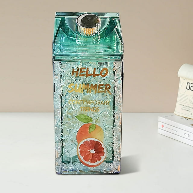 Bouteille d'Eau en Forme de Carton de Lait à Double Paroi avec Matériau Réfrigérant, Récipient Carré Étanche Idéal pour Sports de Plein Air, Voyage, Camping, Randonnée, Pique-Nique, Couvercle Réutilisable et Portable