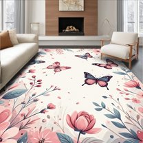 Flatwoven High Traffic Area Rug, Enchanting Pink Petal, Non Slip, Stain Resistant, Washable Area Rugs for Living Room, Bedroom(Pink, 6X9)