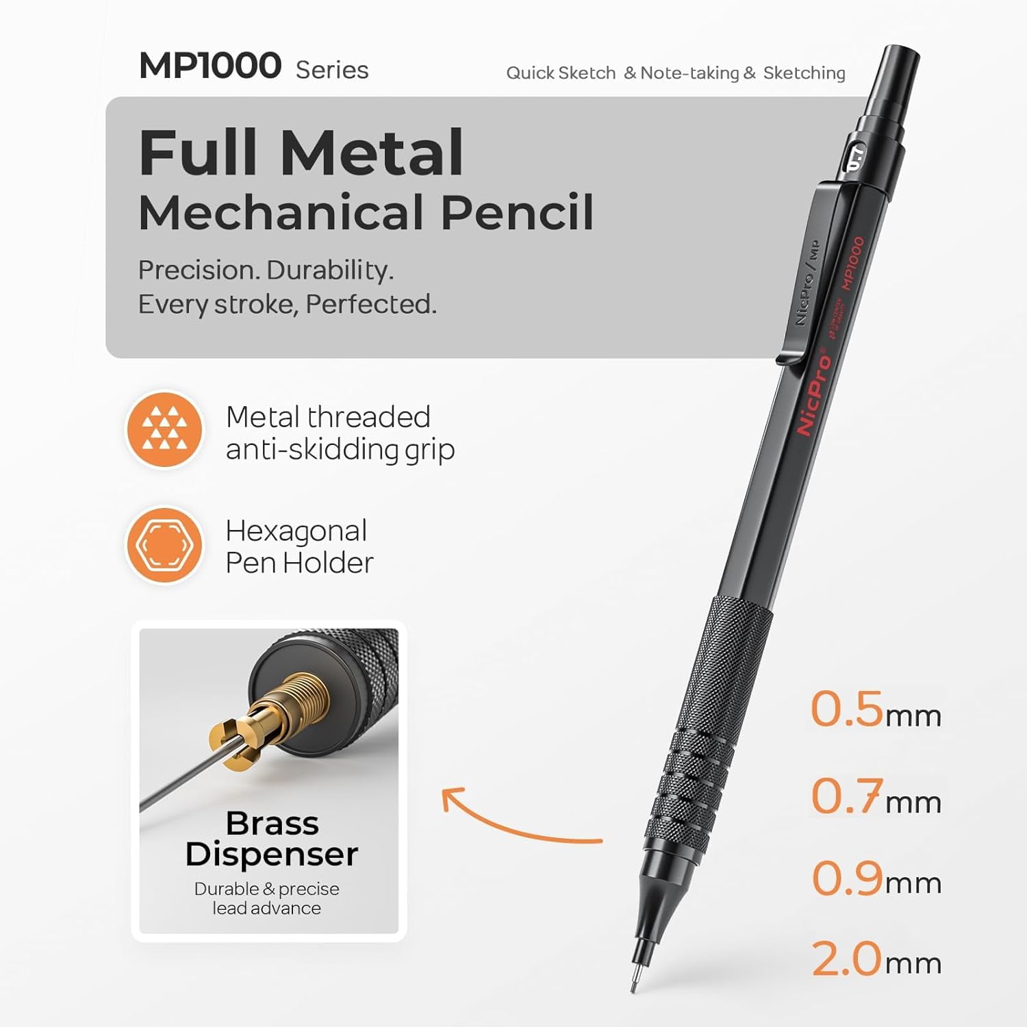 Nicpro 45PCS Black & Silver Metal Mechanical Pencil Set in Leather Case, Art Drafting Pencil 0.5, 0.7, 0.9 mm, 2mm Lead Holders for Sketching Drawing with 27 Tube (6B 4B 2B HB 2H 4H Colors)Lead Refil
