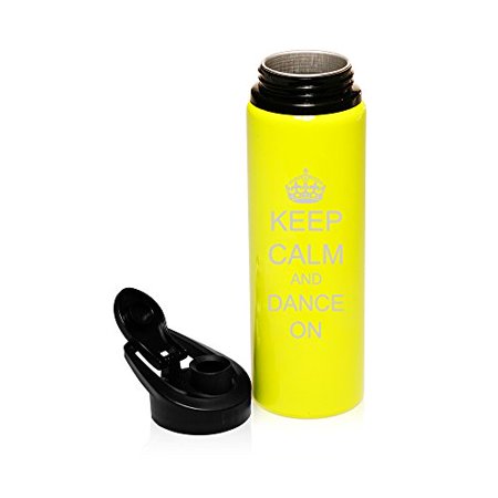 

25 oz Aluminum Sports Water Travel Bottle Keep Calm And Dance On Crown (Yellow)