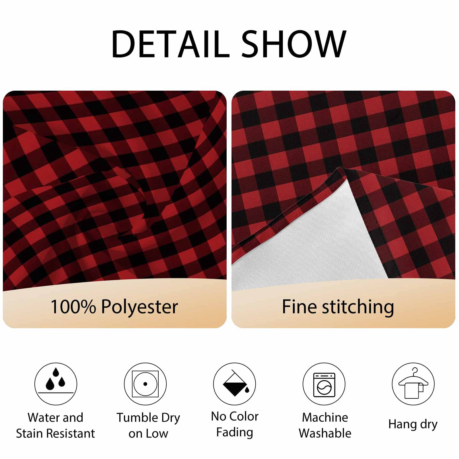 Round Tablecloth Rustic Red Black Buffalo Check Plaid Pattern Waterproof Oil Proof Polyester Table Cloth Cover Decor for Home Dining Outdoor,Patio,Parties, 60" Dia. Christmas