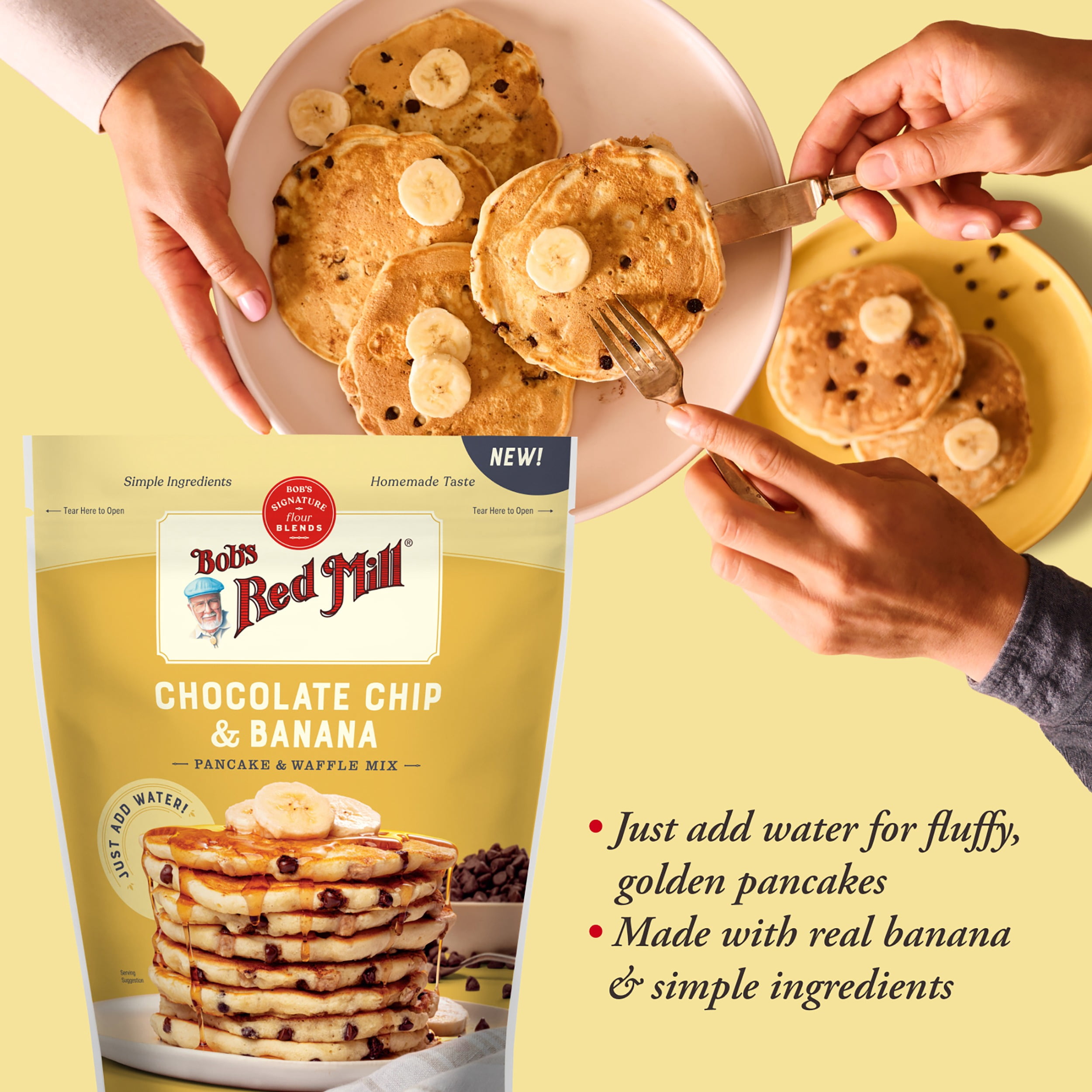 (2 pack) Bob's Red Mill Chocolate Chip & Banana Pancake & Waffle Mix, 20 oz Bag
