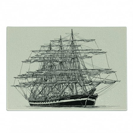 

Pirate Ship Cutting Board Sailing Boat Detailed Illustration Nautical Maritime Theme Vintage Style Art Decorative Tempered Glass Cutting and Serving Board Small Size Cream Black by Ambesonne