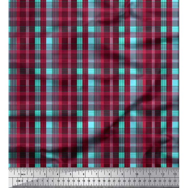 Soimoi Cotton Cambric Fabric Check Check Print Fabric by the Yard 42 Inch Wide
