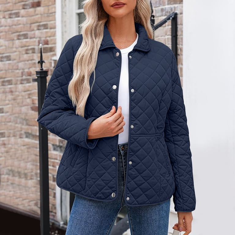 Uamvsh Womens Quilted Jackets Long Sleeve Button Down Warm Coats Casual Loose Puffer Outerwear with Pockets Winter Clothes, Women's, Size: Small