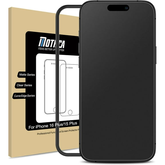 Matte Glass Screen Protector for iPhone 16 Plus/iPhone 15 Plus (6.7 inch) Anti-Glare & Anti-Fingerprint Tempered Glass Film, [Easy Installation Frame] Case Friendly, Smooth as Silk