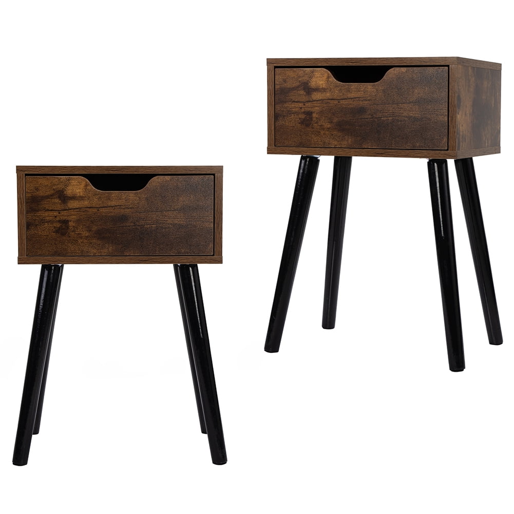 Kepooman Set of 2 Vintage Nightstand for Bedroom, Side Table with 1-Drawer Storage Cabinet, Wooden End Table Bedside Table, Burnt Wood Grain & Black Kepooman Set of 2 Vintage Nightstand for Bedroom, Side Table with 1-Drawer Storage Cabinet, Wooden End Table Bedside Table, Burnt Wood Grain & Black