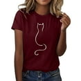 thumbnail image 2 of Aligament Womens Graphic T Shirts Cat Print Shirt Round Neck Fashion Lightweight Soft Casual Womens Summer Tops Wine, 2 of 5