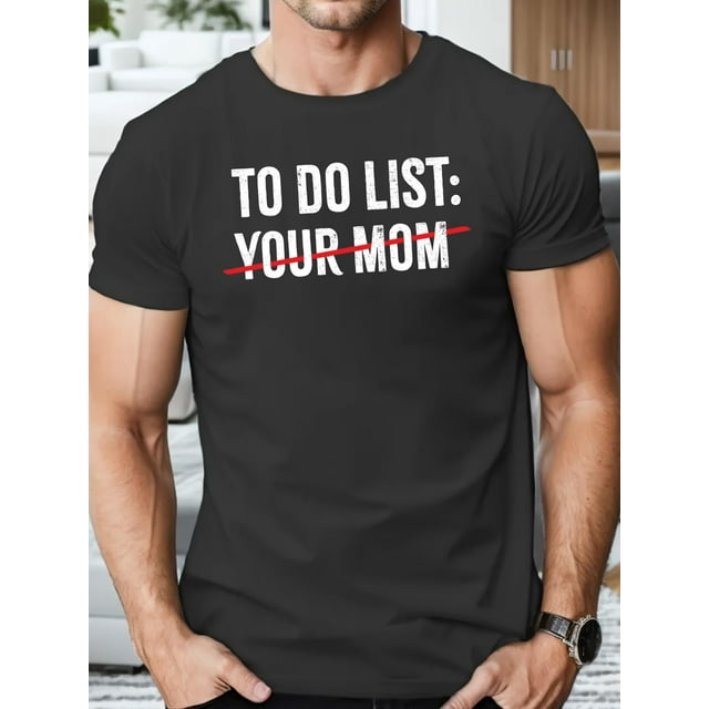 Playera Graphic Playera para HombreStylish Short Sleeve Crew Neck TO DO LIST Letter Print T-Shirt for Men - Breathable 100% Cotton Fabric, Slight Stretch, Regular Fit, Weekend Casual Wear, Summer Ou