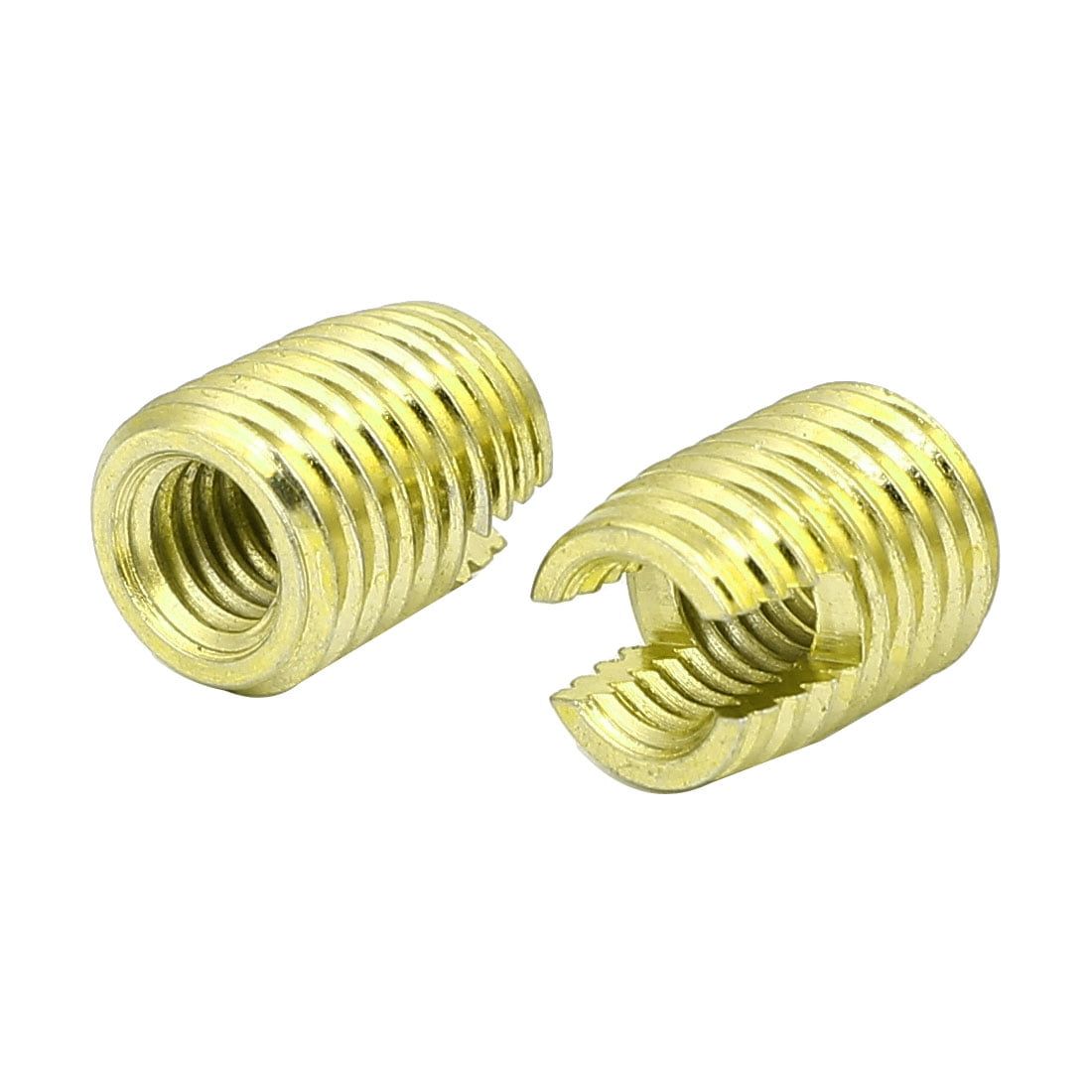 M8 x M5 10mm Length Self Tapping Threaded Insert Slotted Brass Tone
