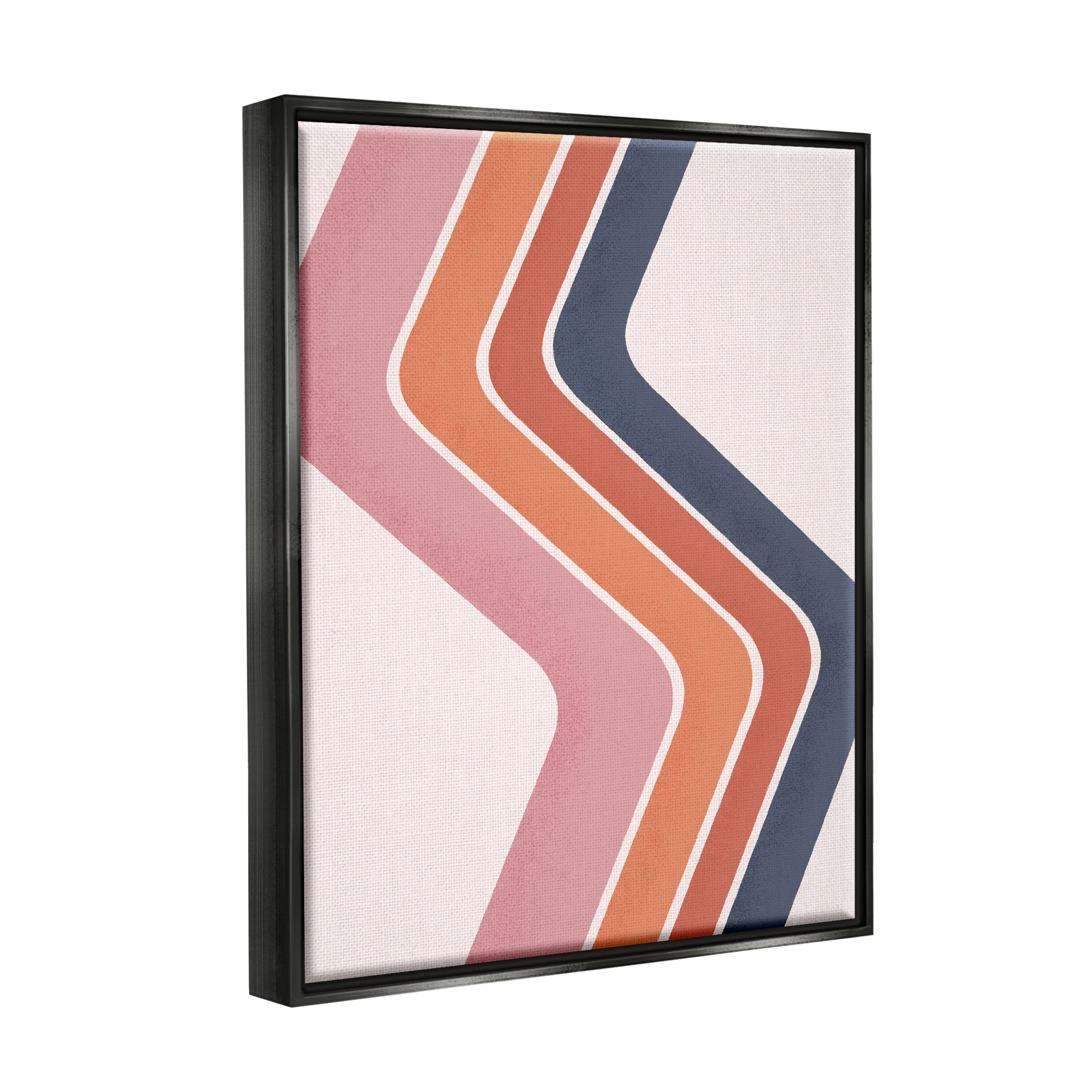 Stupell Industries Retro Smooth Stripe Lines Vintage Shapes Pattern Graphic Art Jet Black Floating Framed Canvas Print Wall Art, Design by JJ Design House LLC
